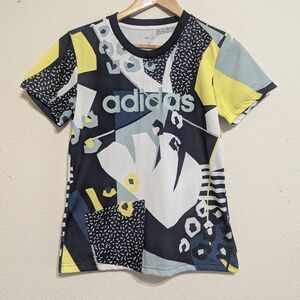 Adidas x Farm Rio Green Yellow Floral Short Sleeve T-shirt Top Size Small